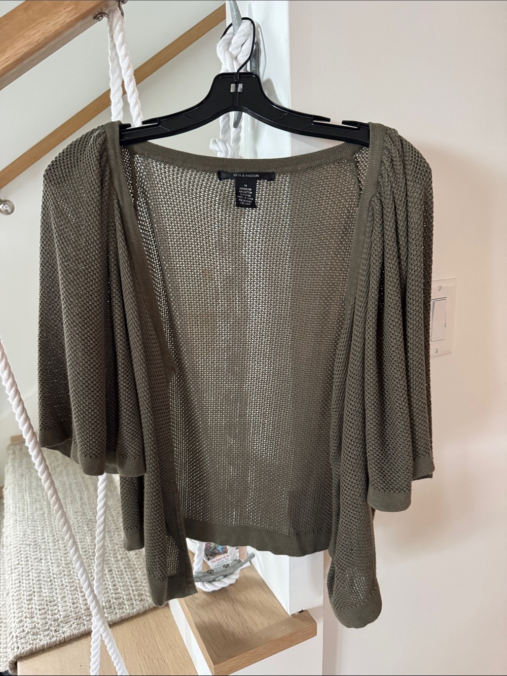 89th & Madison Olive Green Open-Knit Cardigan